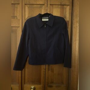 Lord & Taylor Women’s Sz 6 Blue Minimalist Classic Linen Blend Zip Up Blazer